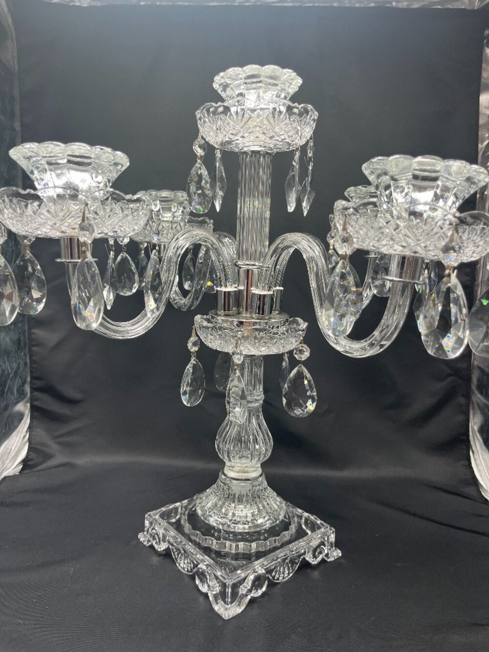 Romanian Ornate Fine Crystal Candelabra - Picture 2 of 11